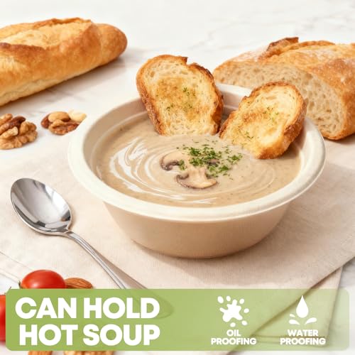 W&Y 12 oz Paper Bowls Disposable 100-Count, Compostable Bagasse Bowls | Heavy-Duty, Microwave-safe, Sugarcane Fibers, Suitable for dessert, Soup, Cereal, Salad, Ice cream, and hot or cold use
