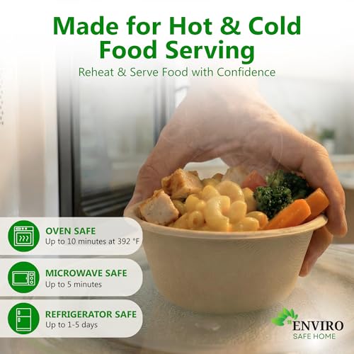 Enviro Safe Home 10 oz Bamboo Disposable Soup Bowls, 100 Pack, Heavy Duty | Sturdy bowls, Won't Leak or Get Soggy - Microwave & Oven Safe - Great For Hot Soup, Snacks & Small Portions - Plastic-free