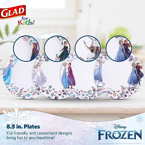 Glad for Kids Disney Frozen Paper Plates, Anna & Elsa, 8.5 in, 40 Count | Heavy-duty, soak-proof, cut-resistant plates for everyday meals and parties