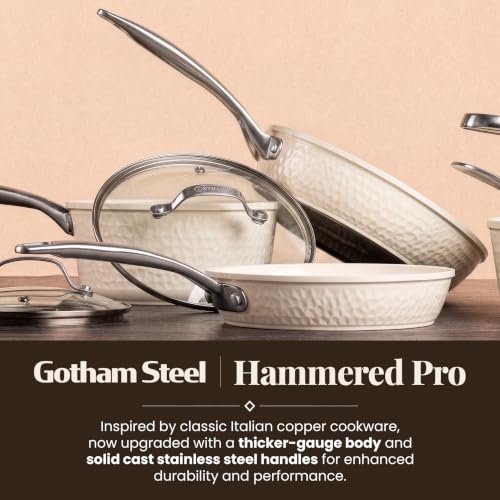 GOTHAM STEEL HAMMERED 13 Pc Titanium Ceramic Cookware Set Nonsitck, Cream