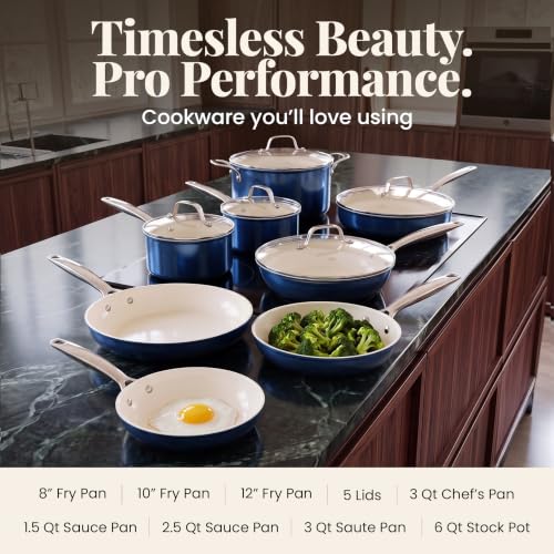 GOTHAM STEEL PRO 13pc Anodized Titanium Ceramic Cookware Set Nonstick, Navy