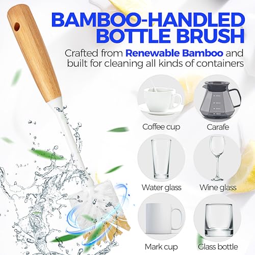 Holikme 6 Pack Dish Brush with Bottle Brush Scrub Brush Straw,Yellow | Dish Brush, Palm Scrub Brush and Straw Brush, Dish Scrubber Long Handle for Dish Bottle Cup Skillet Wok Pot Pan Cast Iron