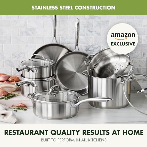 GreenPan Stainless Steel Cookware Set, 11 Piece Pots & Pans, Silver