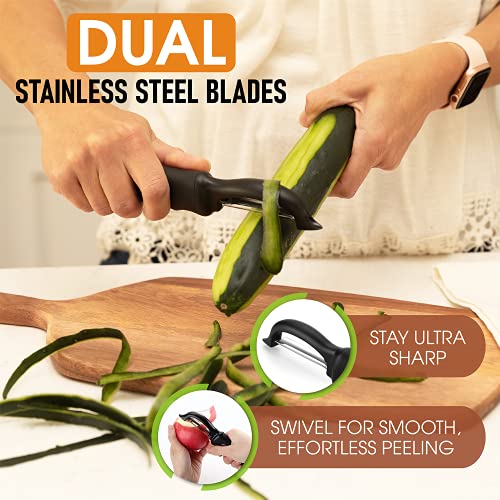 Spring Chef Original Swivel Vegetable Peeler with Soft Grip Handle, Black | Premium Potato Peeler w/ Ultra Sharp Stainless Steel Blades, Multifunctional Veggie Peeler for Apple, Carrot, Cucumber, Fruit
