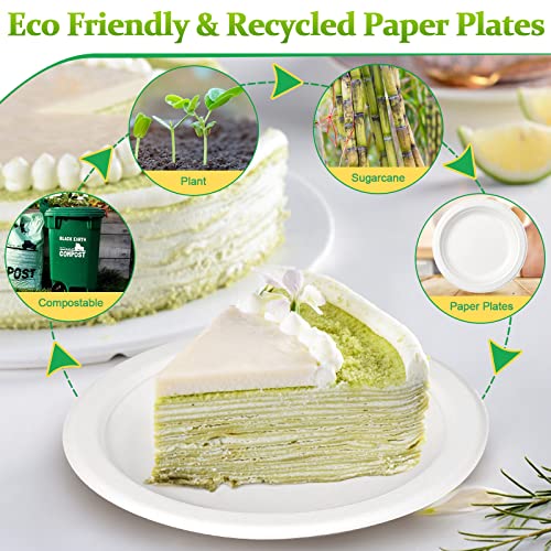 Greconv 300 Pack 6 inch Paper Plates, Small Paper Plates Bulk, White | Disposable Dessert Plates, Compostable Plates Made from Sugarcane Fibers, Recycled Plates for Dessert Cake Appetizer
