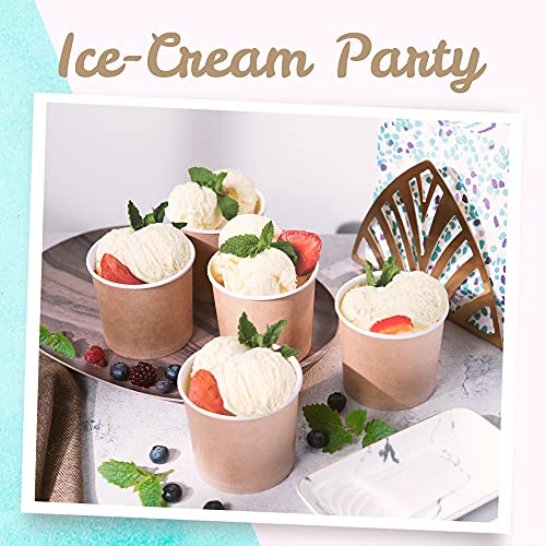 MATICAN Paper Ice Cream Cups - 50-Count 11-Oz Disposable Dessert Bowls for Hot or Cold Food, 11-Ounce Party Supplies Treat Cups for Sundae, Frozen Yogurt, Soup, Brown