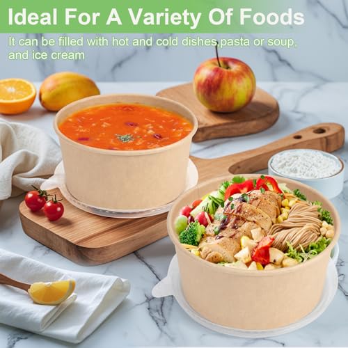 DUIBAOCHUN 50 Pcs 32 Oz disposable meal prep containers，paper bowls with lids，disposable soup bowls，soup bowls disposable hot/cold，disposable salad bowls with lids，