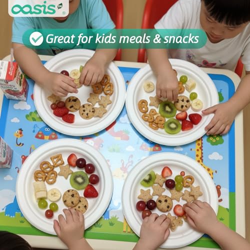 OasisSN 6 Inch Paper Plates 128 Pack, Small Dessert Plates Disposable, Heavy Duty Compostable Sugarcane Bagasse Plates for Cake, Snacks, Kids Meals & Parties, White