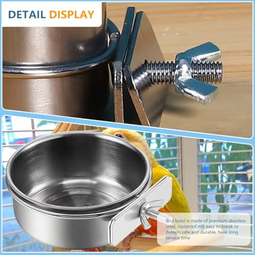 2Pcs Stainless Steel Bird Feeding Bowls, Parrot Food Water Feeder Cage Cup Holder Dia 3.93",4.72"