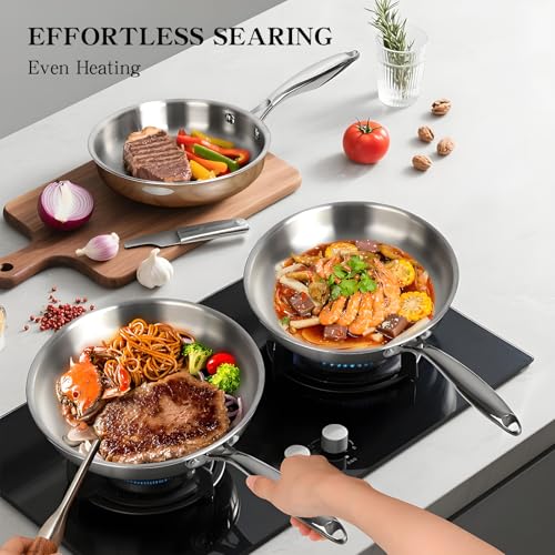 EWFEN Stainless Steel Cookware Set, 3 Ply 17 Piece Stainless Steel Pot and Pan Set, Oven Dishwasher Safe