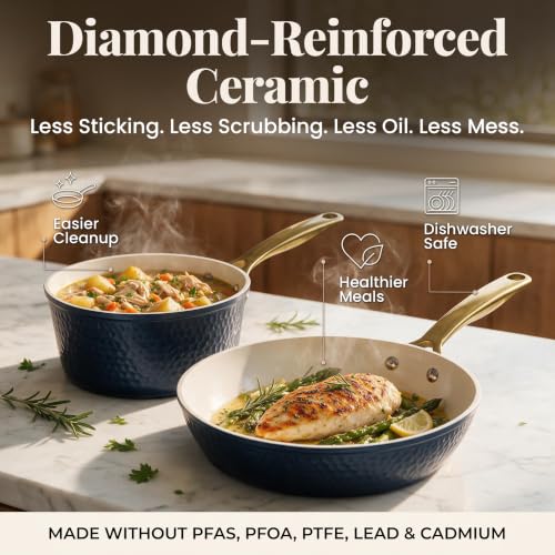 GOTHAM STEEL HAMMERED 20 Pc Titanium Ceramic Cookware Set, Diamond Infused