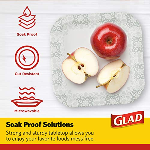 Glad Square Disposable Paper Plates, Grey Victorian, 7 Inch, 50 Count | Heavy-duty paper, soak-proof and cut-proof, microwaveable, parties and everyday meals