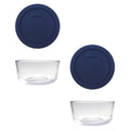 Pyrex (2 7201 4-Cup Glass Bowls with (2) 7201-PC Blue Lids - Made in USA | Glass Storage Containers | BPA-Free Plastic | Replacement Covers | Meal Prep | Kitchen Organization | Refrigerator Storage