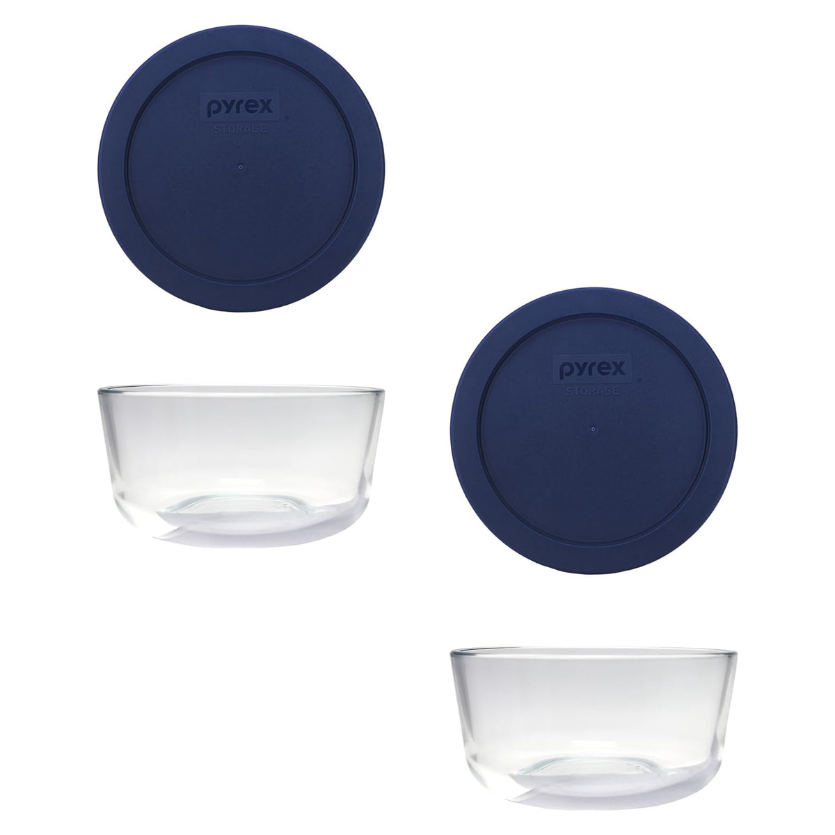 Pyrex (2 7201 4-Cup Glass Bowls with (2) 7201-PC Blue Lids - Made in USA | Glass Storage Containers | BPA-Free Plastic | Replacement Covers | Meal Prep | Kitchen Organization | Refrigerator Storage