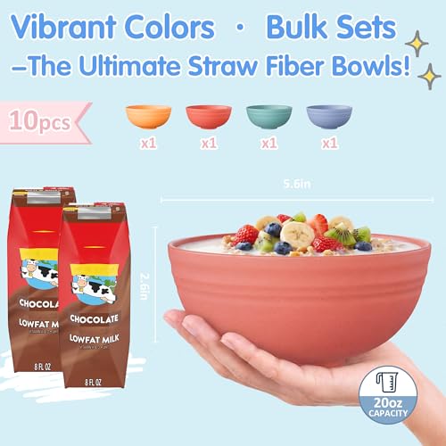 Quatish 10 PCS Cereal Bowls, Plastic Bowls, Small Snack Soup Kitchen Bowl | Unbreakable, Dishwasher & Microwave Safe, Easy-to-Clean, Portable, for Camping Salad & Picnics, Wheat Straw