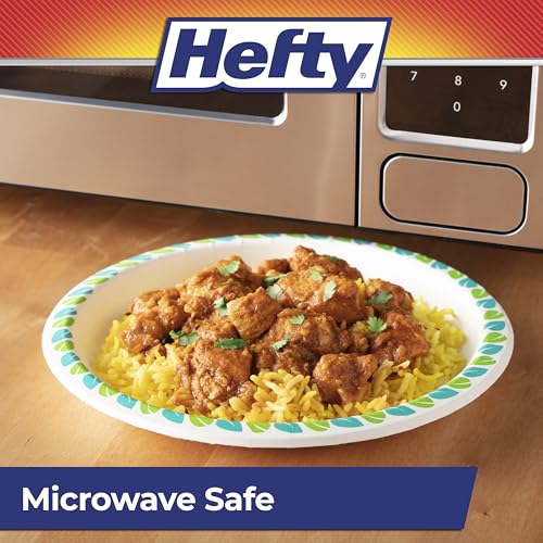 Hefty Compostable Paper Plates, 8.6 Inches, 30 Count, Patterned Disposable Plates for BBQs, Parties, Holidays, Potlucks, and Everyday, Soak-Resistant, Made with Plant-Based Materials, Microwave Safe