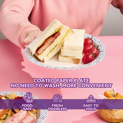 PACKINNO Disposable Paper Plates 8.5 Inch 300 Count | Soak Proof and Cut Resistant Heavy Duty Paper Plates Bulk for Parties, Picnics, Camping, and Everyday Meals