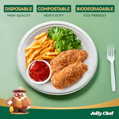 Compostable Heavy Duty 10 Inch 125 Pack Disposable Eco-Friendly Paper Plate | White Uncoated Plates Made of Bagasse Biodegradable for Hot Cold Food Party Dinner Sugarcane Fibers