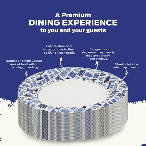 PAMI Heavy Duty Round Paper Plates 7 in,Microwave Safe,Disposable,Blue,50
