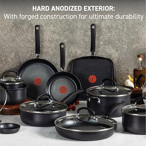T-fal Ultimate Non Stick Pots and Pans Cookware Set, 14-Piece, Onyx