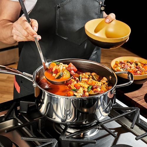 HexClad 5QT Hybrid Nonstick Saucier with Lid, Induction Ready
