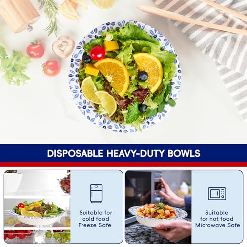 JOLLY CHEF 160 Count Paper Bowls 20 oz | Soak Proof, Heavy Duty Printed Disposable Bowls Bulk for Dinner or Lunch