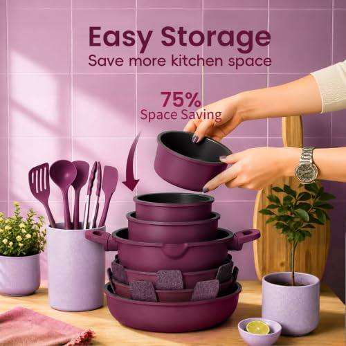 28Pcs Pots and Pans Set Non Stick, Non Toxic Ceramic Cookware Set