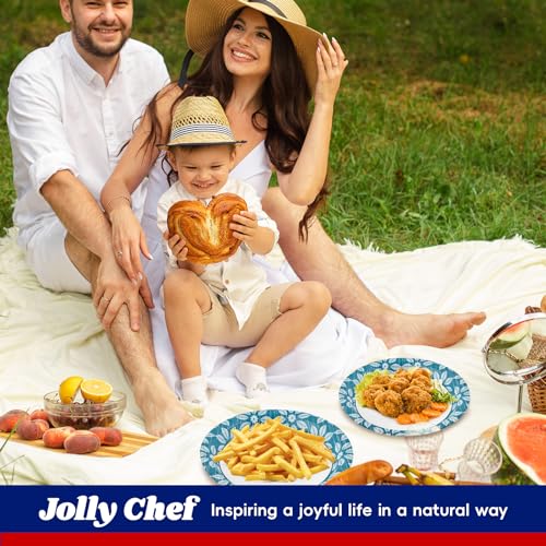 JOLLY CHEF 10 inch 140 Pack Disposable Paper Plates | Heavy Duty Printed Paper Plates for Everyday Use, Soak Proof, Cut Proof
