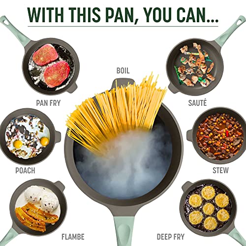 Goodful All-in-One Pan, Multilayer Nonstick Cookware Set, High-Performance Construction, Multipurpose Design Replaces Multiple Pots and Pans, Dishwasher Safe, 11-Inch, 4.4-Quart Capacity, Sage Green