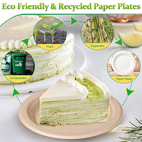 Greconv 300 Pack 6 inch Paper Plates, Small Paper Plates Bulk, Brown | Disposable Dessert Plates, Compostable Plates Made from Sugarcane Fibers, Recycled Plates for Dessert Cake Appetizer