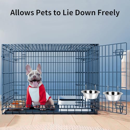 Fri4Free 2PCS 8oz Stainless Steel Hanging Kennel Water Bowls | Easy to Use, No Spill, Fits Small Crate Kennel Cage Catio, For Dogs Puppies Cats Small Pet, Food & Water Feeding Holder
