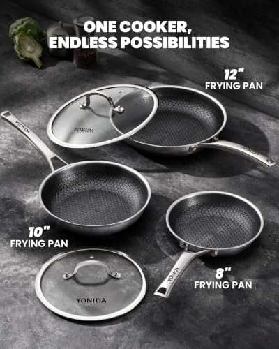 Non Stick Frying Pans set,8/10/12 Inch Nonstick Ceramic Pans with Lids