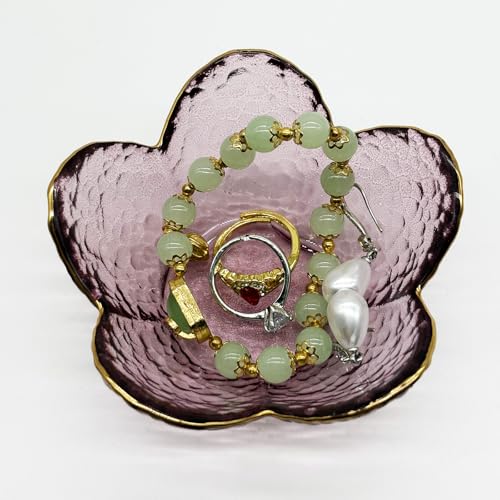 BESSKON Purple Flower Ring Dish, Small Glass Jewelry Dish Tray, Ring Holder Jewlery Tray Trinket Dish, Bathroom Nightstand Decor Jewelry Bowl Christmas Friendship Birthday Gifts for Women, Soap Dish