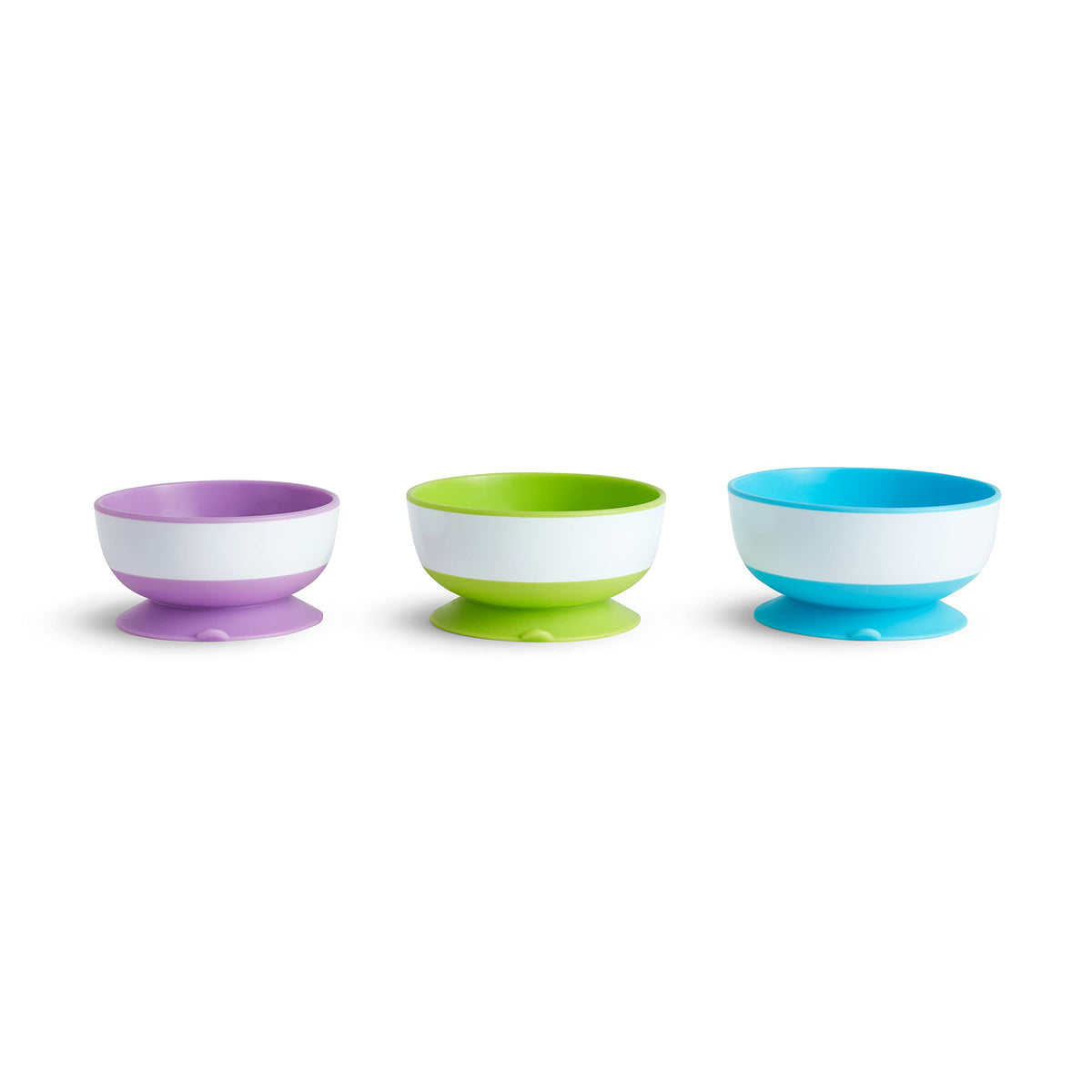 Munchkin Stay Put Suction Bowls for Baby, 3 Pack, Blue/Green/Purple