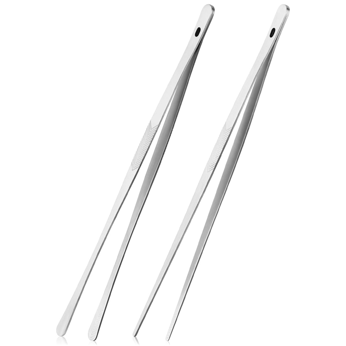 ChefBee 2PCS 12" Stainless Steel Kitchen Tongs Tweezers with Serrated Tips | Precision Grip, Chef Grade, Sturdy Kitchen Utensils, For Serving Food Pasta Salad, Suitable for Grill BBQ Culinary Use