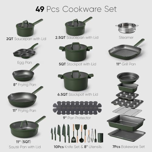 CAROTE 49pcs Nonstick Cookware Set, Pots and Pans Set with Bakeware
