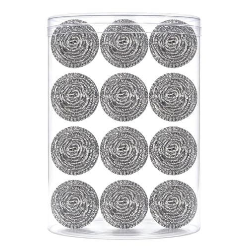 12Pcs Steel Wool Scrubber Pads for Cleaning Dishes, Pans, Pots, Ovens, Grills, Sinks - Stainless Steel Scrubbers for Kitchen, 12 Pack