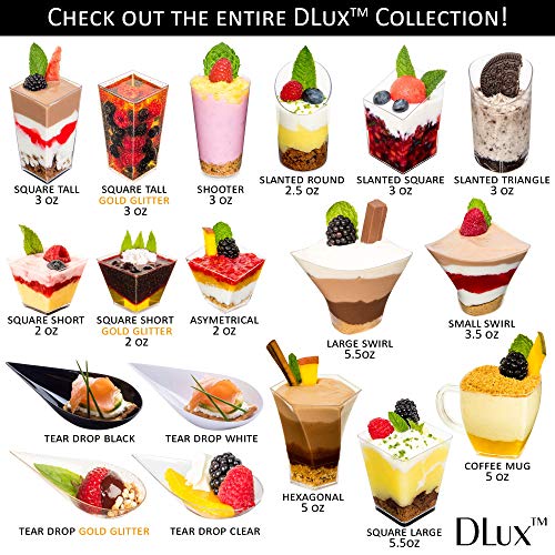 DLux 100 4-in Tear Drop Mini Appetizer Plates, Black | Reusable Plastic Spoons, Desserts & Appetizers Dishes Serving Plate, Asian Set Small Catering Tasting Cups with Recipe Ebook