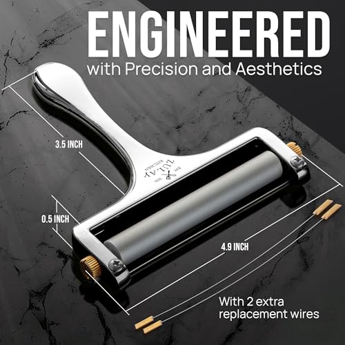 Zulay Kitchen Stainless Steel Wire Cheese Slicer, Cheese Cutter, Silver | Cheese Knife For Block, Adjustable Handheld Cheese Wire & 2 Extra Blades for Charcuterie, Mozzarella, Cheddar & More