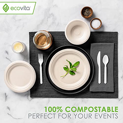 Ecovita 100% Compostable Paper Plates [7 in.] – 150 Disposable Plates Eco Friendly Sturdy Tree Free Liquid and Heat Resistant Alternative to Plastic or Paper Plates