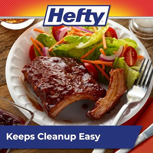 Hefty Everyday Soak Proof Round Foam Plates, White, 9 inches, 45ct | Disposable White Plates for Lunch, Salads, Appetizers, Great for Everyday Use, Easy Cleanup, Soak Proof