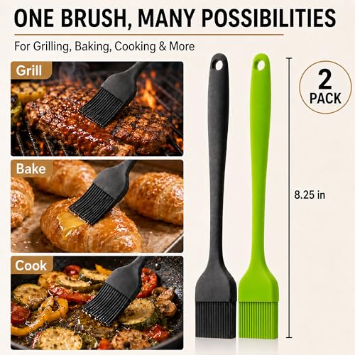 Ortarco Silicone Basting Pastry Brush for Baking Bbq Spread Oil Butter | 2 Pack Cooking Kitchen Brushes, Heat Resistant BPA free, Dishwasher Safe