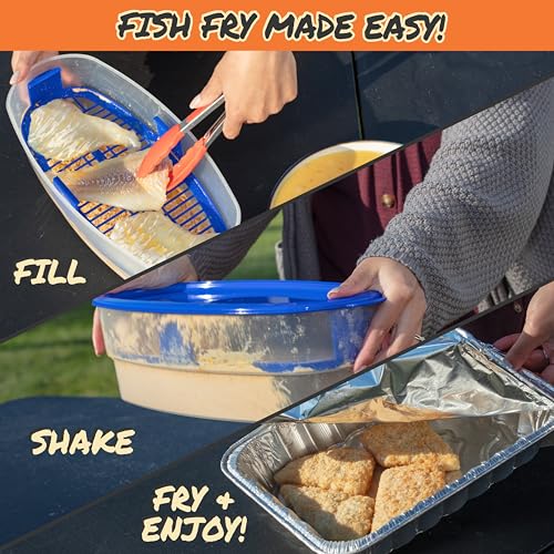 COOK'S CHOICE XL Original Better Breader Bowl 16" Mess-Free Breading Tray | Shake & Coat Batter Bowl w Lid for Chicken, Fish, & Vegetables, Great for Fish Fry, Tenders, Wings-Easy Cleanup & Made in USA
