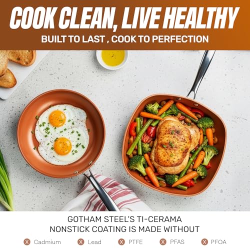 GOTHAM STEEL 20 Pc Titanium Ceramic Cookware Set, Diamond Infused, Copper