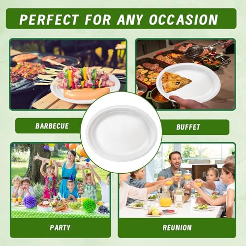 100 Pcs Compostable Oval Paper Plates 12 Inch - Heavy Duty Bagasse Platters - Biodegradable White Plates,Eco-Friendly Disposable Dinner Platters for BBQ,Picnic,Wedding,Party,Thanksgiving,Christmas