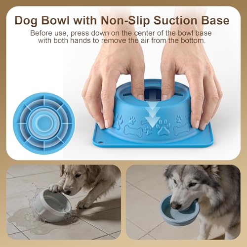 Slow Feeder Dog Bowl for Liquid Treats, Anti-Slip Lick Bowl, Bone Broth and Yogurt Puzzle Feeder, Dog Enrichment Toys No Spill Pet Bowl Pup Lick Toy for Dogs and Cats, Anxiety Relief, Blue