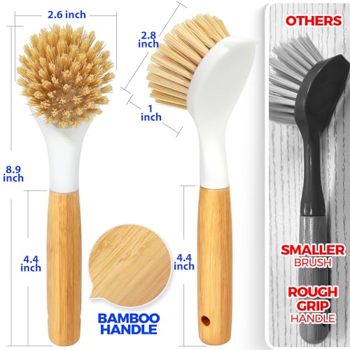 Holikme 3 Pack Dish Brush with Bamboo Handle Cleaning Brush,White Black | Dish Brushes Vegetable Scrubber Round Natural Scrub Brush Cleaning Kit for Cleaning Saucepans, Pots, Pans and Vegetables