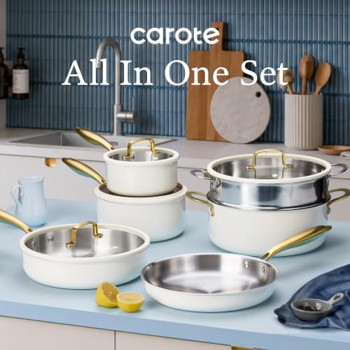 CAROTE 18 PCS Stainless Steel Cookware Set, Pots and Pans Set