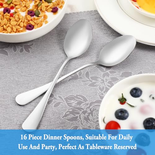 MUTNITT Dinner Spoon Set,16 Pcs 7.3" Tablespoons,Premium Food Grade Stainless Steel Spoons,Durable Metal Spoon,Tablespoon,Silverware Spoons Only,Mirror Finish & Dishwasher Safe,Use for Home,Restaurant