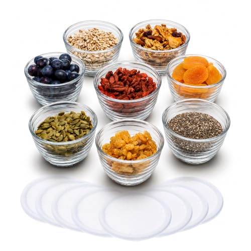 Libbey 8-piece Small Glass Bowl Set with Lids | 6.25 oz Capacity for Leftovers, Snacks, Sauces, Herbs & Toppings with Secure Lids and Dishwasher-Safe Easy Cleanup